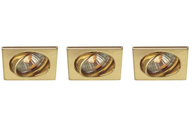 Halogen Einbaustrahler 3er Set GU10 je 50W Deckenleuchte Messing Eckig 84mm