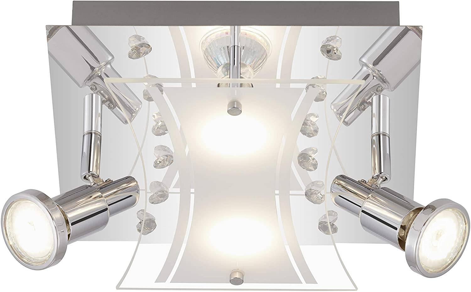 LED Deckenleuchte Chrom 4 Flg. Kristalloptik Glas Eckig GU10 austauschbar 1600lm