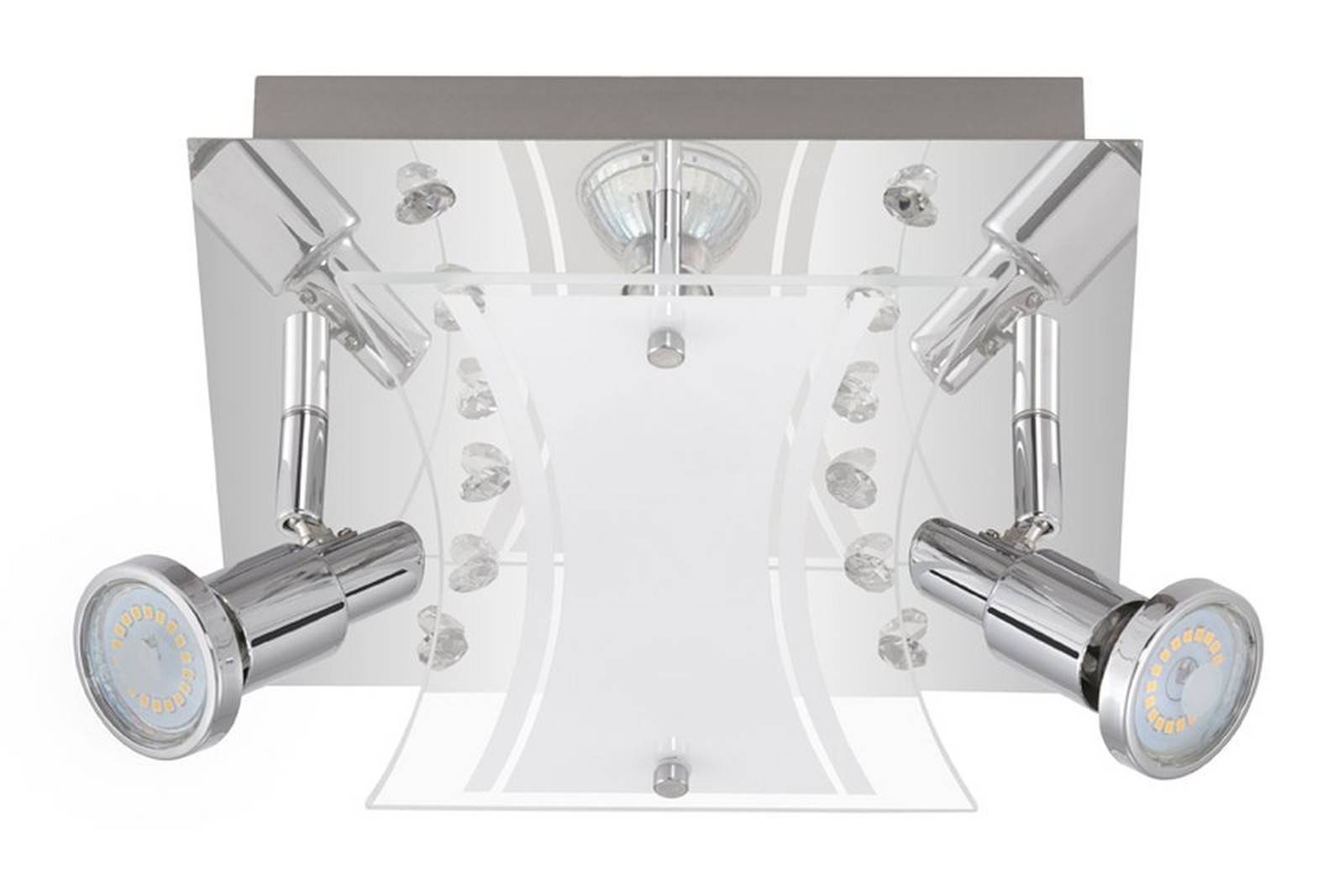 LED Deckenleuchte Chrom 4 Flg. Kristalloptik Glas Eckig GU10 austauschbar 1600lm