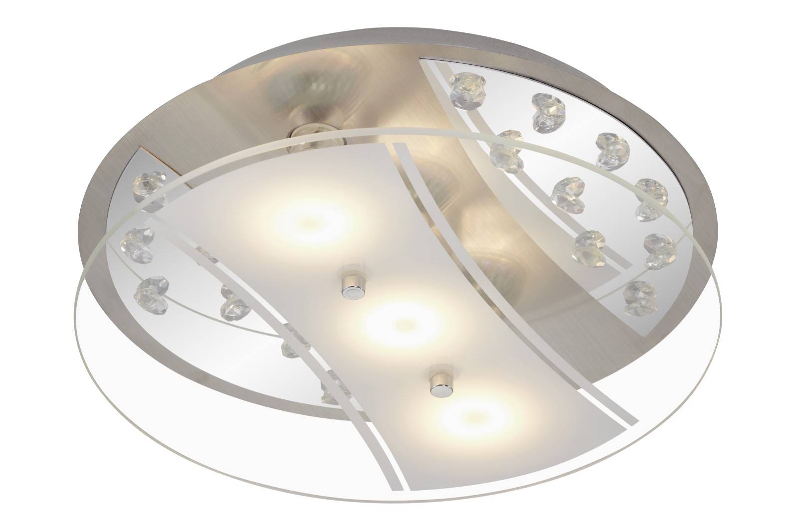 LED Deckenleuchte Nickel 3 Flg. Kristalloptik Glas Rund GU10 austauschbar 1200lm