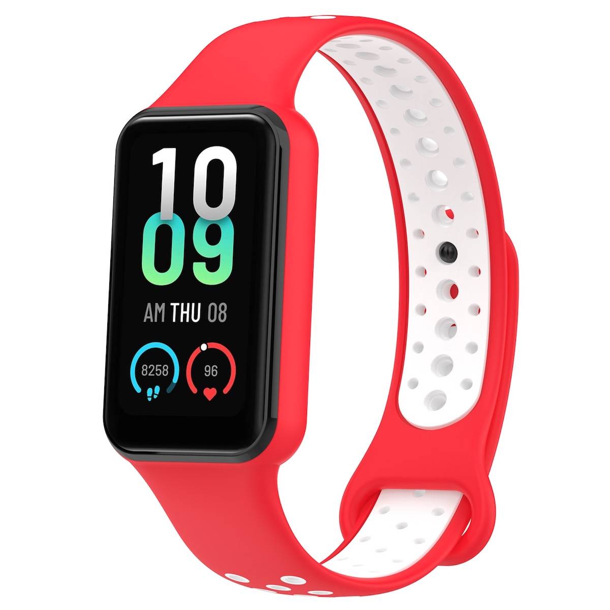 Für Amazfit Band 7 Zweifarbiges Silikon Sport Armband Rot / Weiß Ersatz Armband Smart Uhr