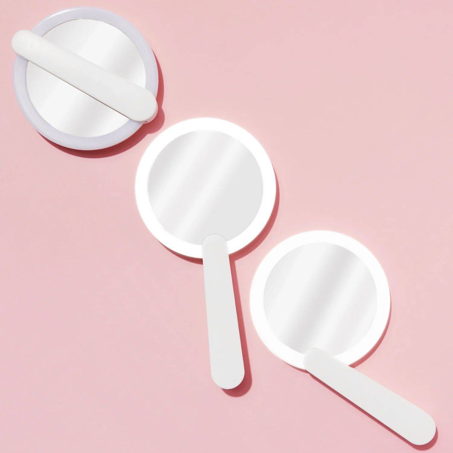 LED Hand Spiegel Reise Make-Up Spiegel mit LED Licht Mini Kosmetik Spiegel mit Swivel Faltbare Griff Weiß