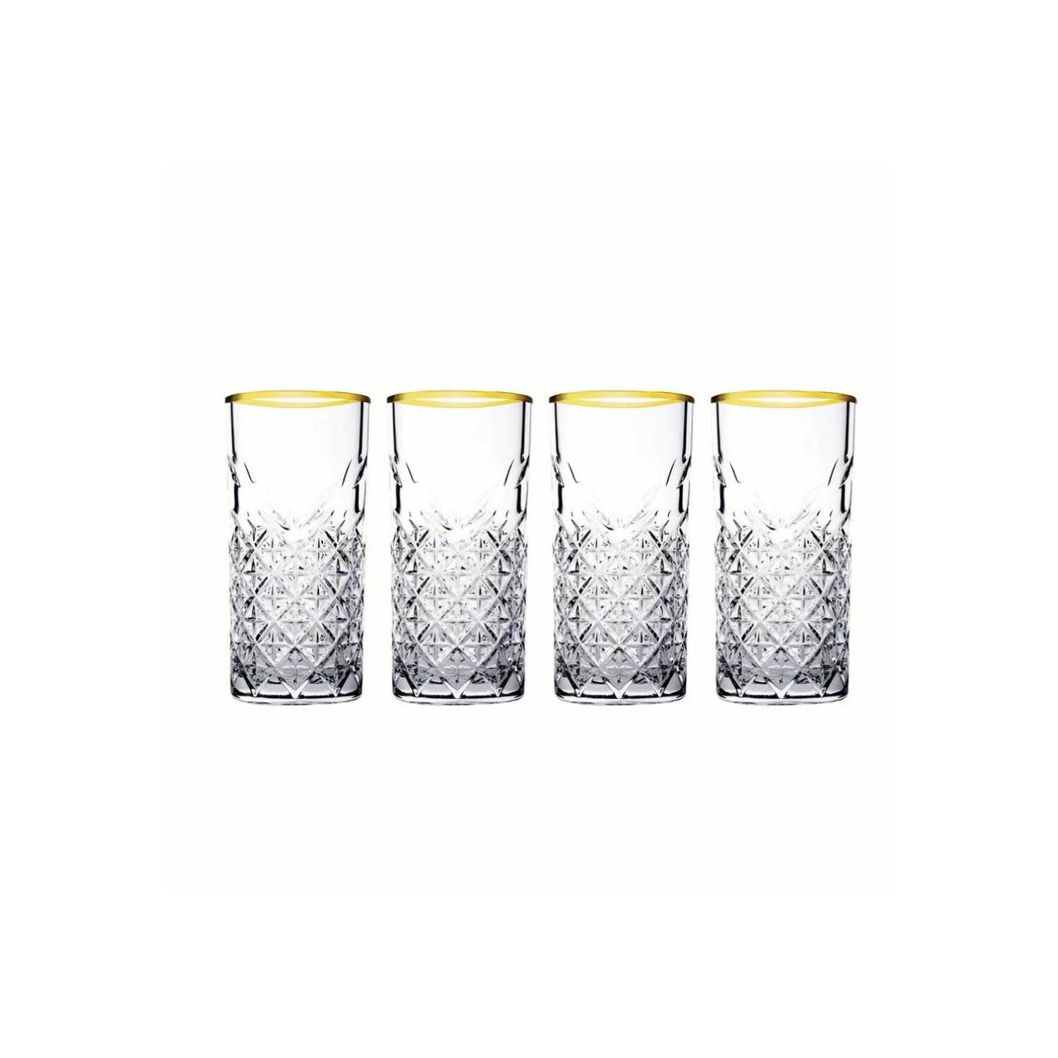Pasabahce TIMELESS 520205 4er Set Wassergläser Lang 365 ml Gläser-Set Saft Cocktailglas GOLD