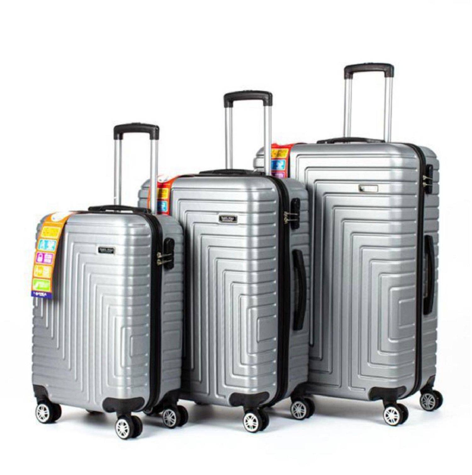 3-Teilig ABS Hartschalenkofferset Trolley Koffer Hartschale Reisekoffer mit 4 Doppelräder Rollensystem Silber