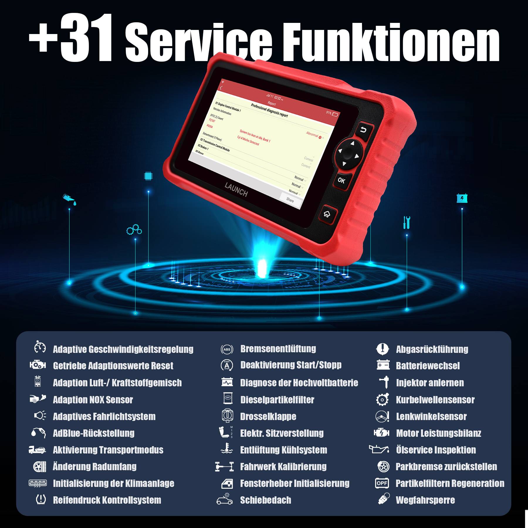 LAUNCH CRP359 KFZ OBD2 Diagnosegerät alle Steuergerät ECU Codierung Aktive Test + 31 Service Funktionen