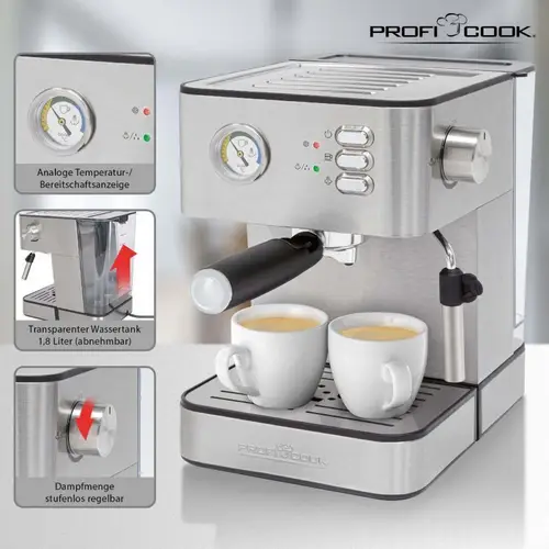 PROFI COOK Espressomaschine PC-ES 1209 inox PROFI COOK Espressomaschine PC-ES 1209 inox