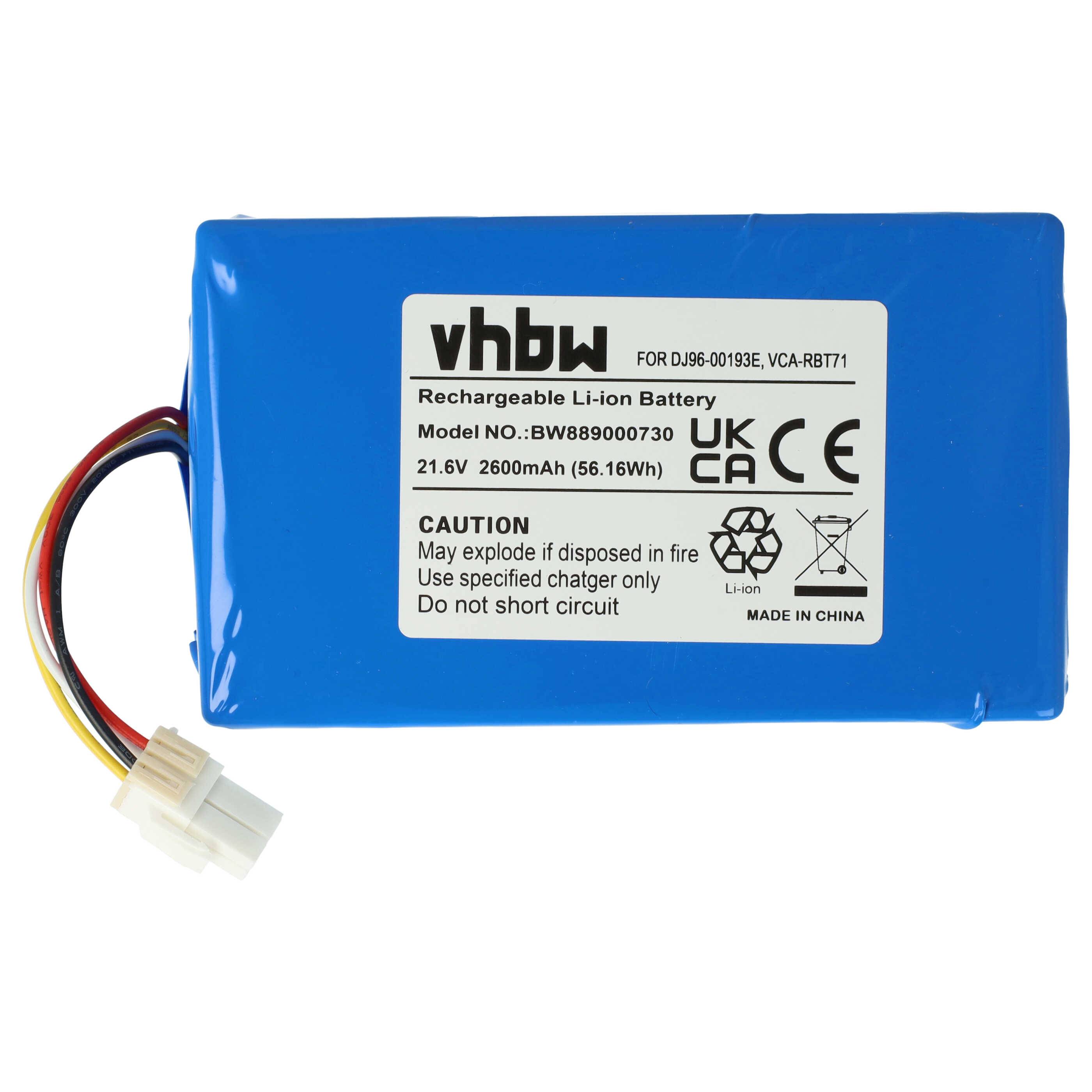 vhbw 1x Akku kompatibel mit Samsung Powerbot VR10M703CWG/GE, VR10M702PUW, VR10M703PWG Saugroboter (2600 mAh, 21,6 V, Li-Ion) - Ohne Gehäuse