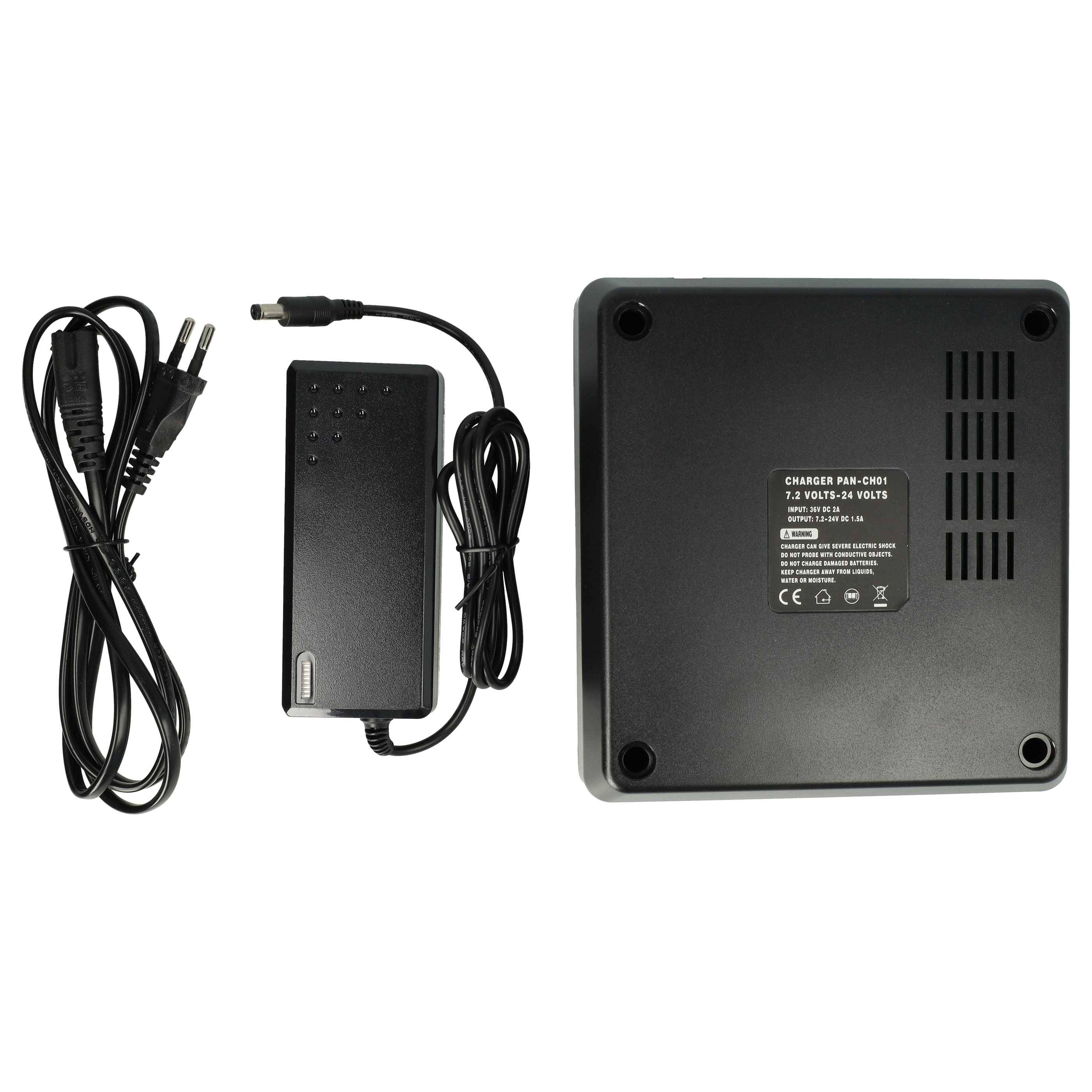 vhbw Ladegerät kompatibel mit Panasonic EZ6481, EZ6482, EZ6482HKH, EZ6482HKH-B, EZ6482X, EZ6482X-B Werkzeug Ni-Cd, NiMH, Li-Ion-Akkus