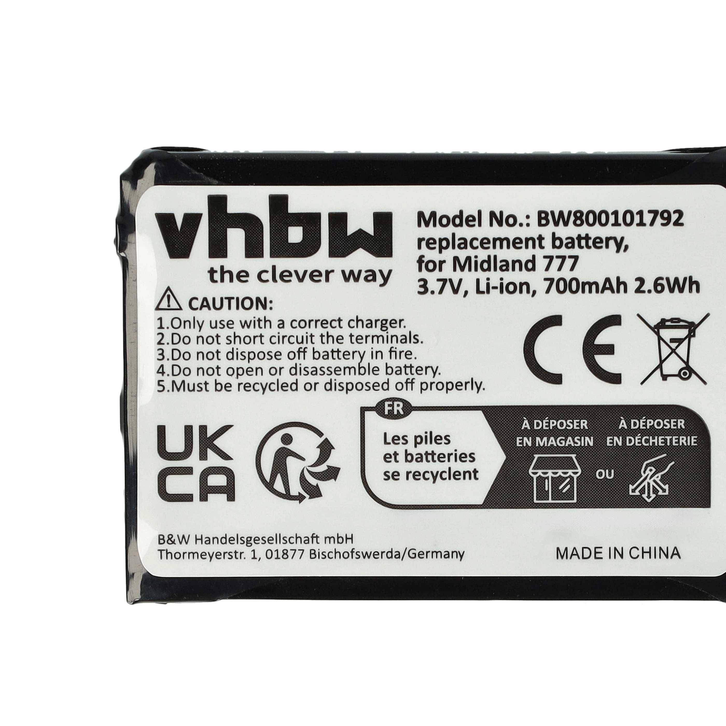 vhbw 10x Akku Ersatz für Alan FB-777 für Funkgerät, Walkie Talkie (700 mAh, 3,7 V, Li-Ion)