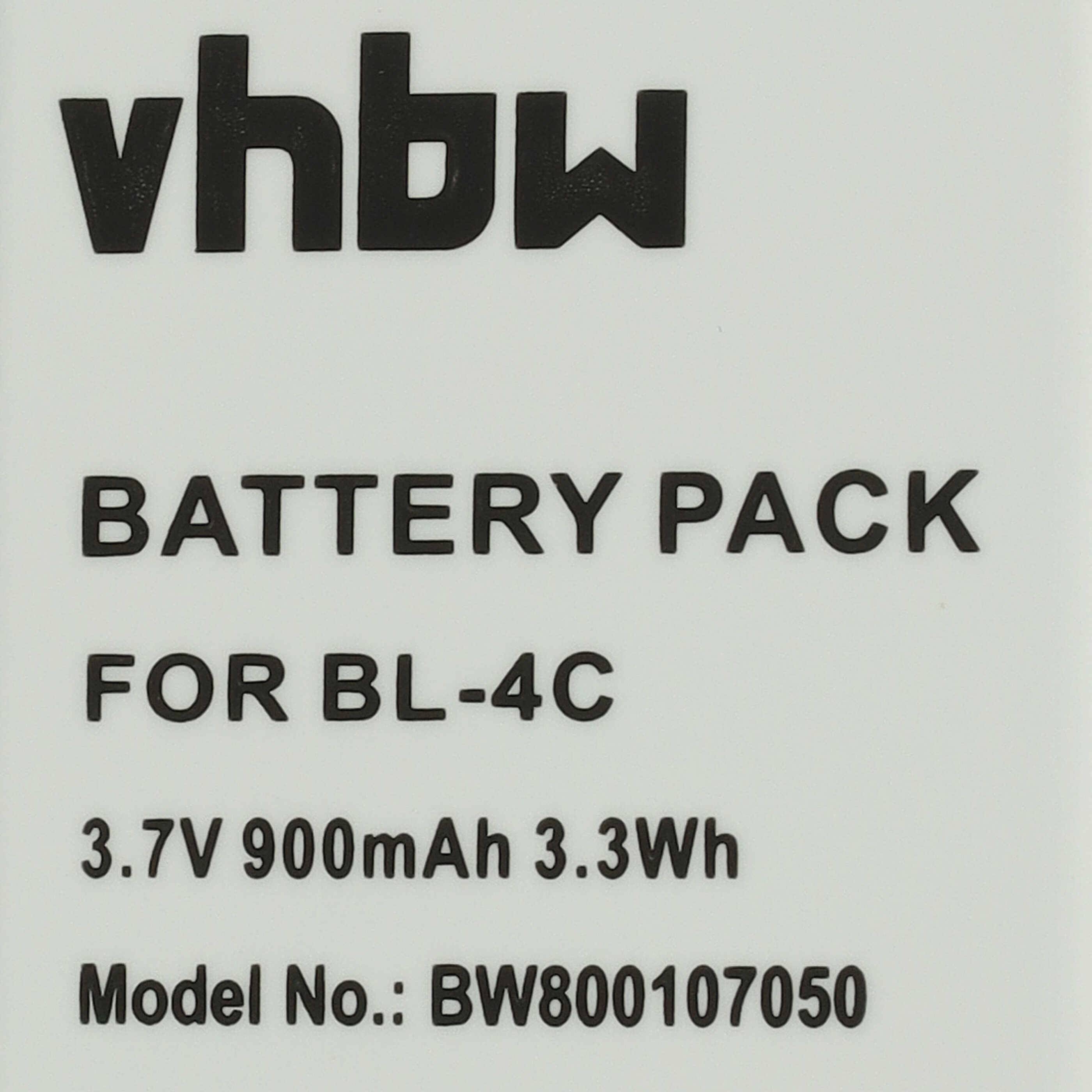 vhbw Li-Ion Akku 900mAh (3.7V) kompatibel mit Handy Telefon Smartphone NOKIA 6300, 7200, 7270 Ersatz für BBA-07, BK-BL-4C.