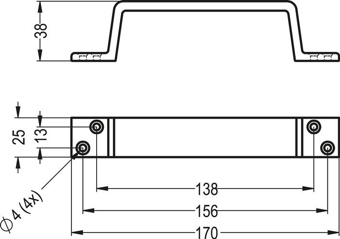 Handgriff 420 A.38mm L.170mm B.25mm Alu.silberf.elox.Löcher 4 HERMETA