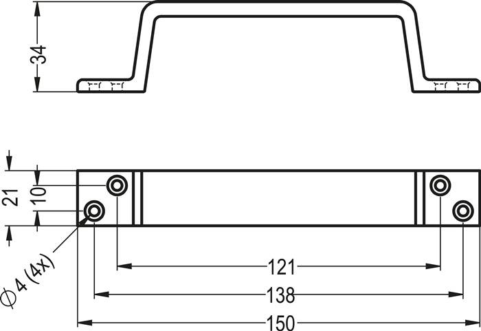 Handgriff 420 A.34mm L.150mm B.21mm Alu.silberf.elox.Löcher 4 HERMETA