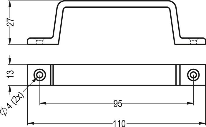 Handgriff 420 A.27mm L.110mm B.13mm Alu.silberf.elox.Löcher 2 HERMETA