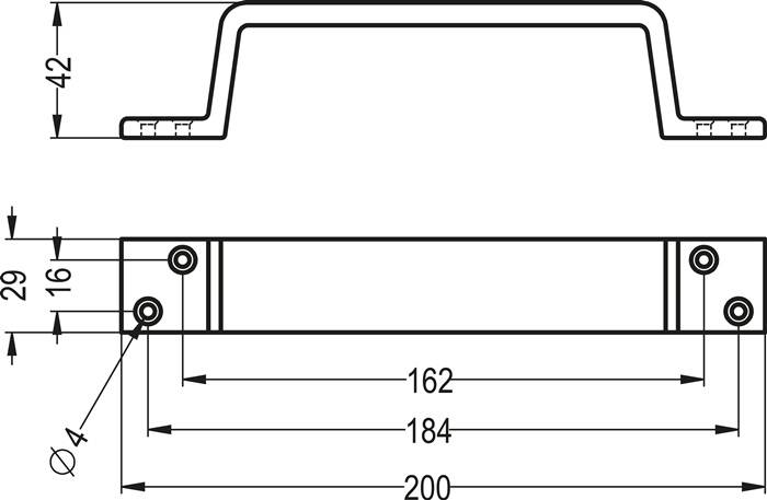Handgriff 420 A.42mm L.200mm B.29mm Alu.silberf.elox.Löcher 4 HERMETA