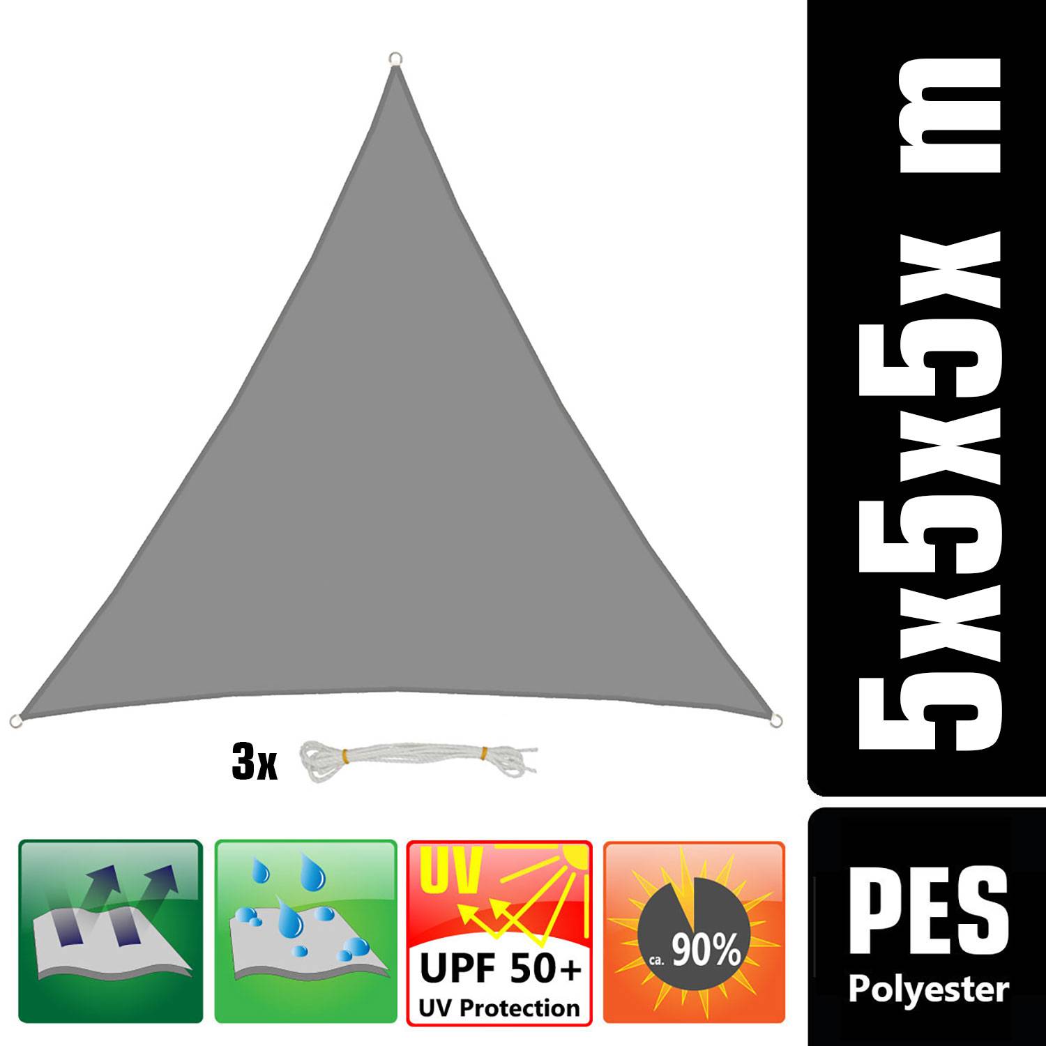 5x5x5 Sonnensegel Dreieckig Wasserdicht - Sonnensegel Dreieck Terrasse Garten