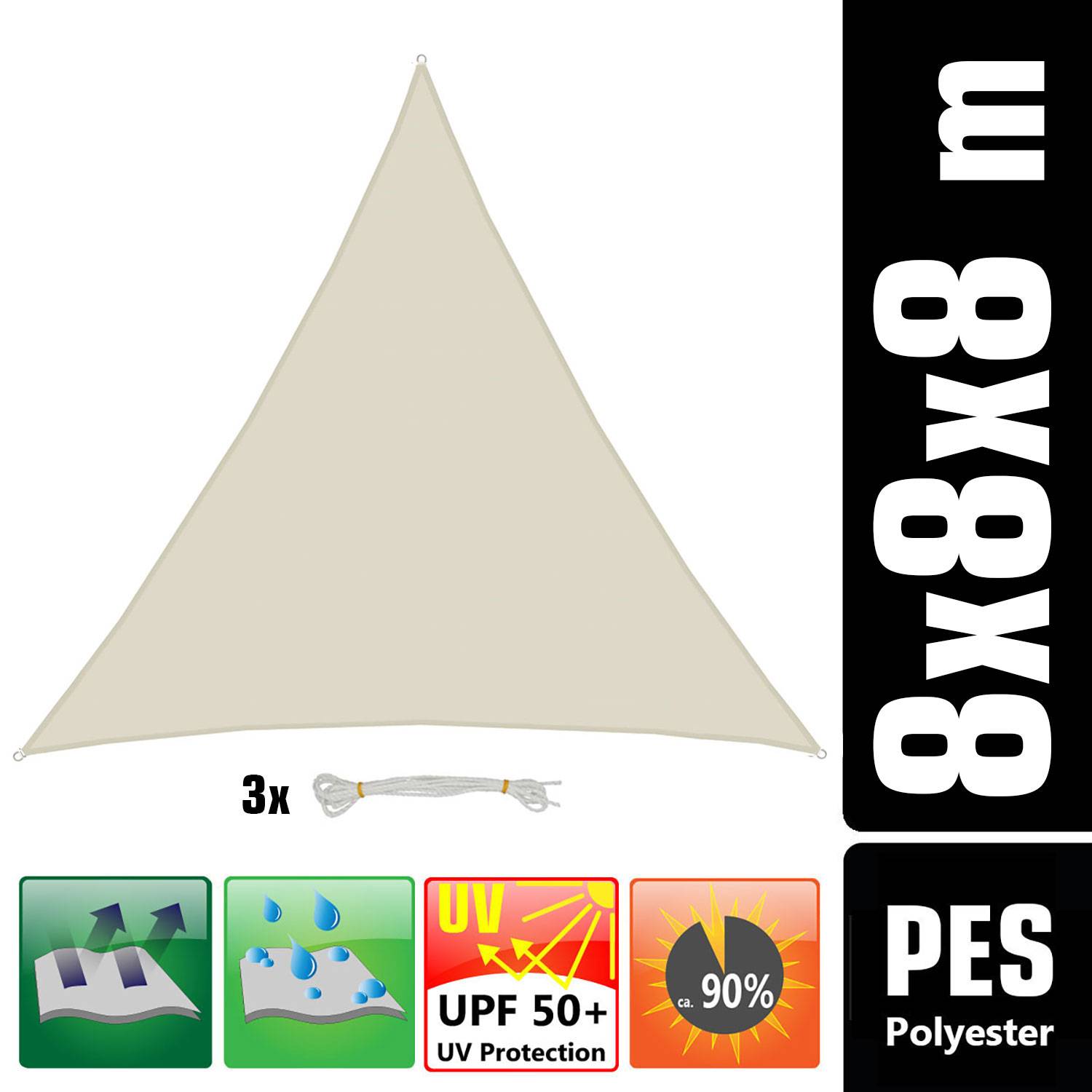 8x8x8 Sonnensegel Dreieckig Wasserdicht - Sonnensegel Dreieck Terrasse Garten