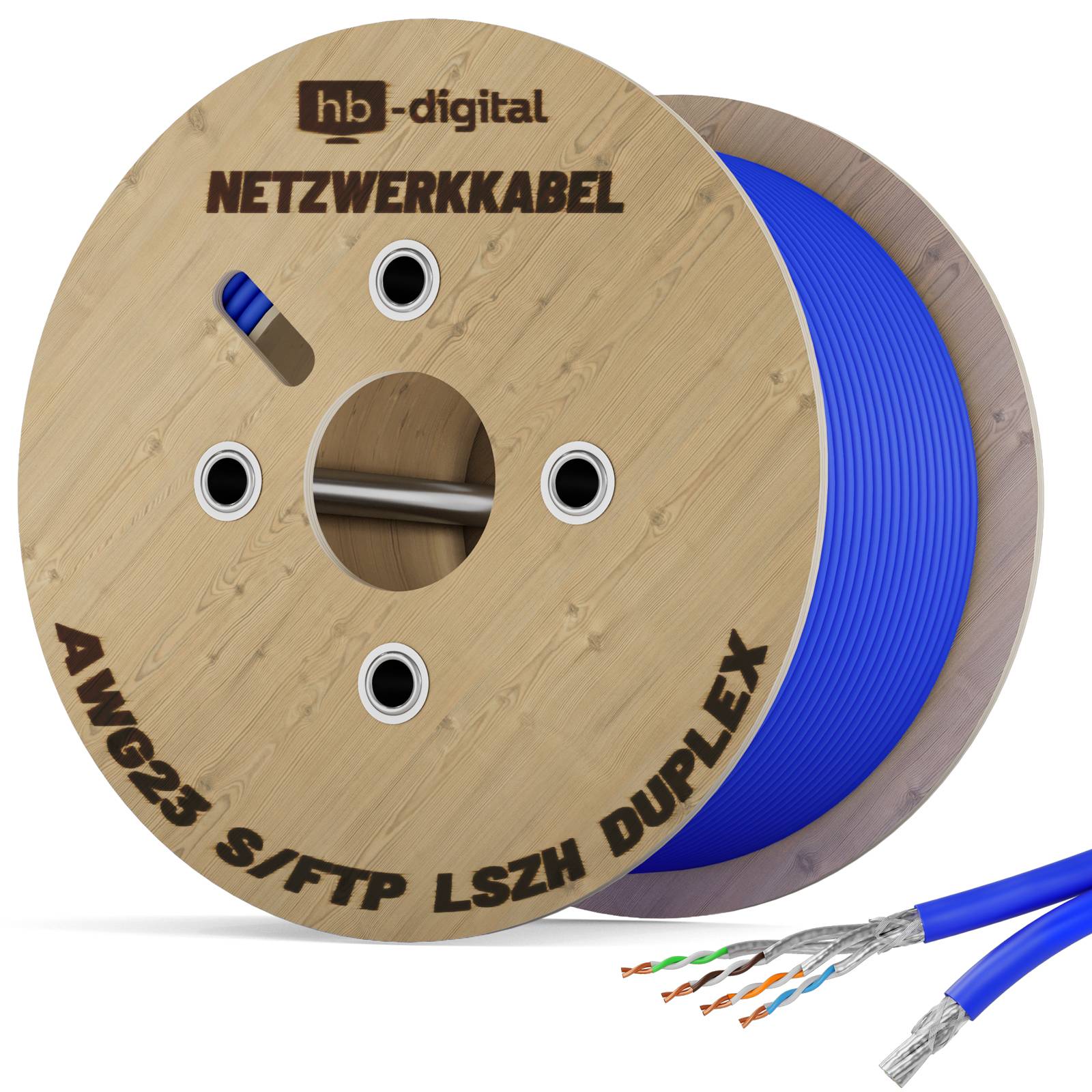 hb-digital CAT 8 Verlegekabel 100m CAT 8 Duplex Netzwerkkabel max. 2000 MHz S/FTP AWG22 LSZH blau