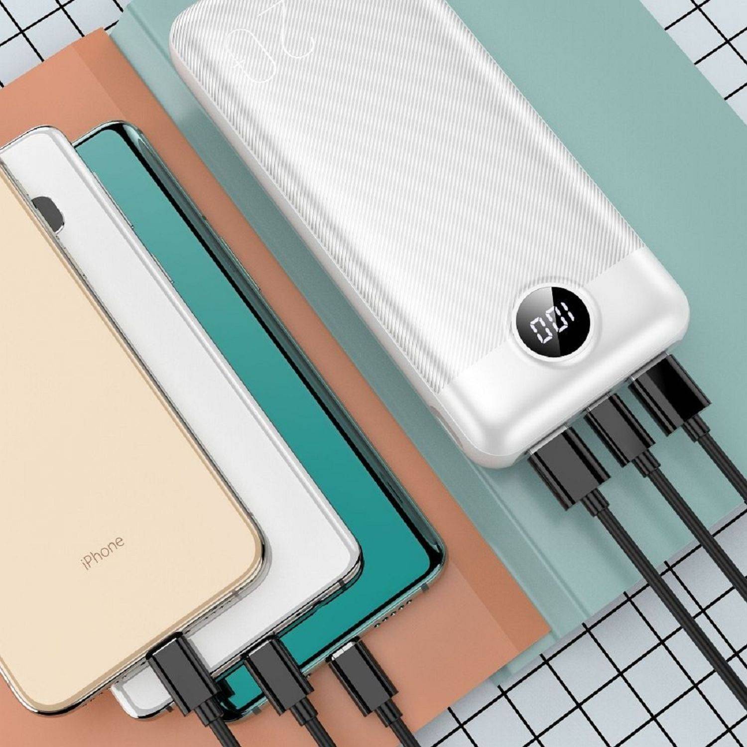 VEGER Powerbank L20S - 20W 20 000mAh LCD Quick Charge PD Micro-USB, USB-C und zwei USB-A Weiß (VP2039PD / W2039PD )