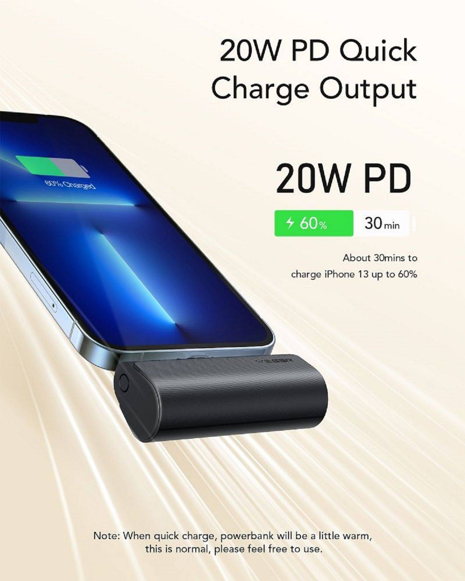 VEGER Power Bank PlugOn - 5000mAh mit Build Connector für iPhone Anschlüsse PD 20W Schwarz (W0556P)