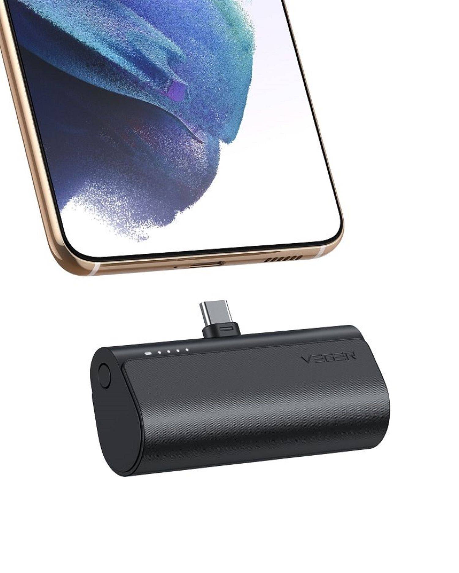 VEGER Power Bank PlugOn - 5000mAh mit Built Connector für Type C PD 20W Schwarz (W0556P)
