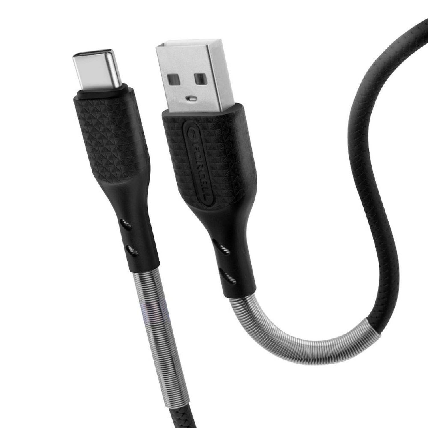 FORCELL Carbon Ladekabel USB zu Typ C 2.0 2,4A CB-02A zum Aufladen und zur Datenübertragung Schwarz 1 Meter