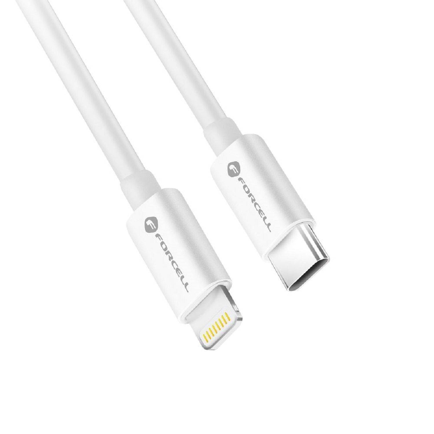 FORCELL Kabel Typ C zu iPhone-Anschluss 8-polig MFi 3A/9V 30W (Max) C901 1m weiß