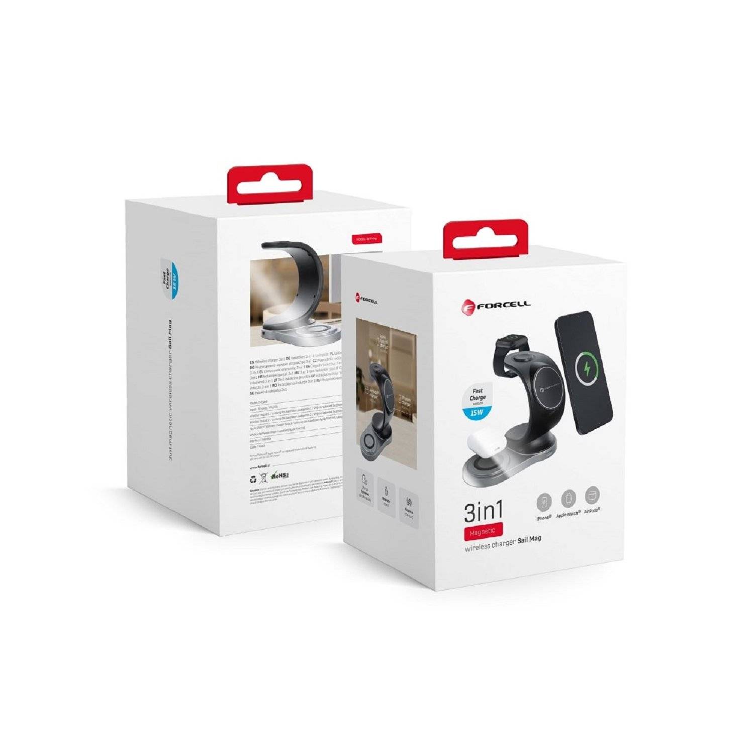 FORCELL Wireless drahtloses Ladegerät 3in115W Segel Mag Ladegerät Unterstützung MagSafe Schwarz
