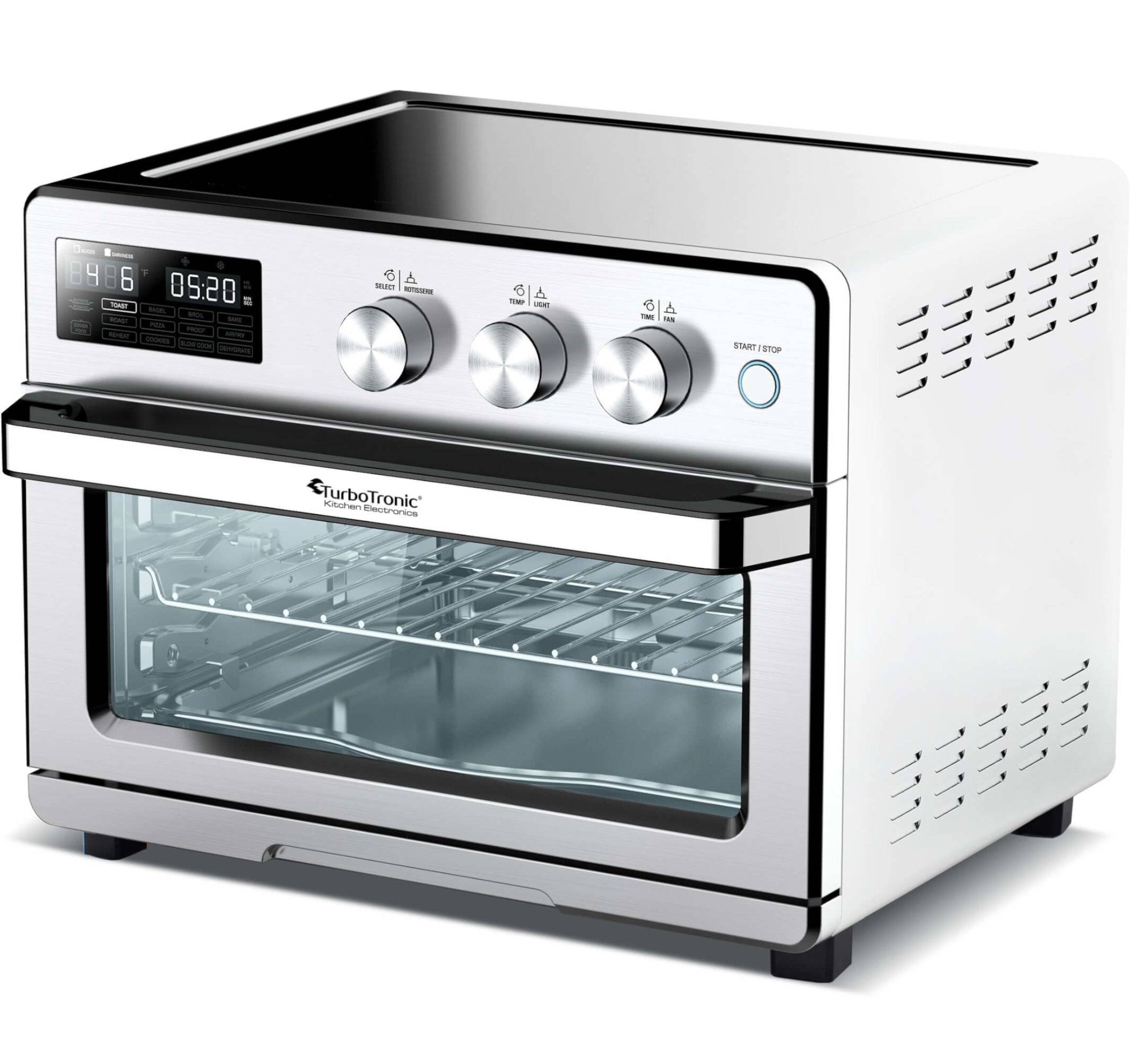 TurboTronic digitaler Heißluftofen - XXL 32 Liter mit Drehspieß für Hähnchen 5 in1 Mini Backofen, Dörrer & Power Heißluftfritteuse Airfryer ab 2