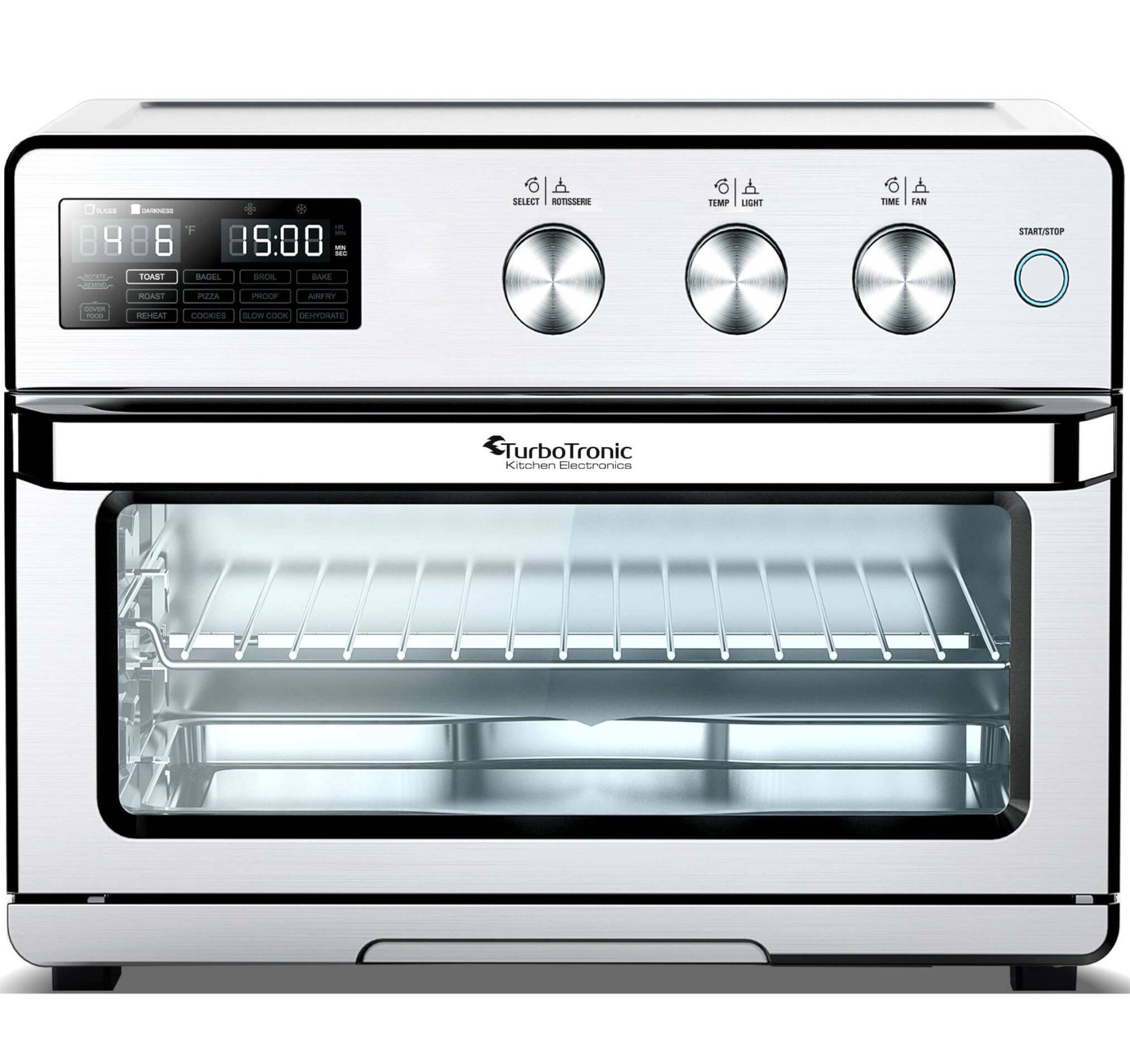 TurboTronic digitaler Heißluftofen - XXL 32 Liter mit Drehspieß für Hähnchen 5 in1 Mini Backofen, Dörrer & Power Heißluftfritteuse Airfryer ab 2