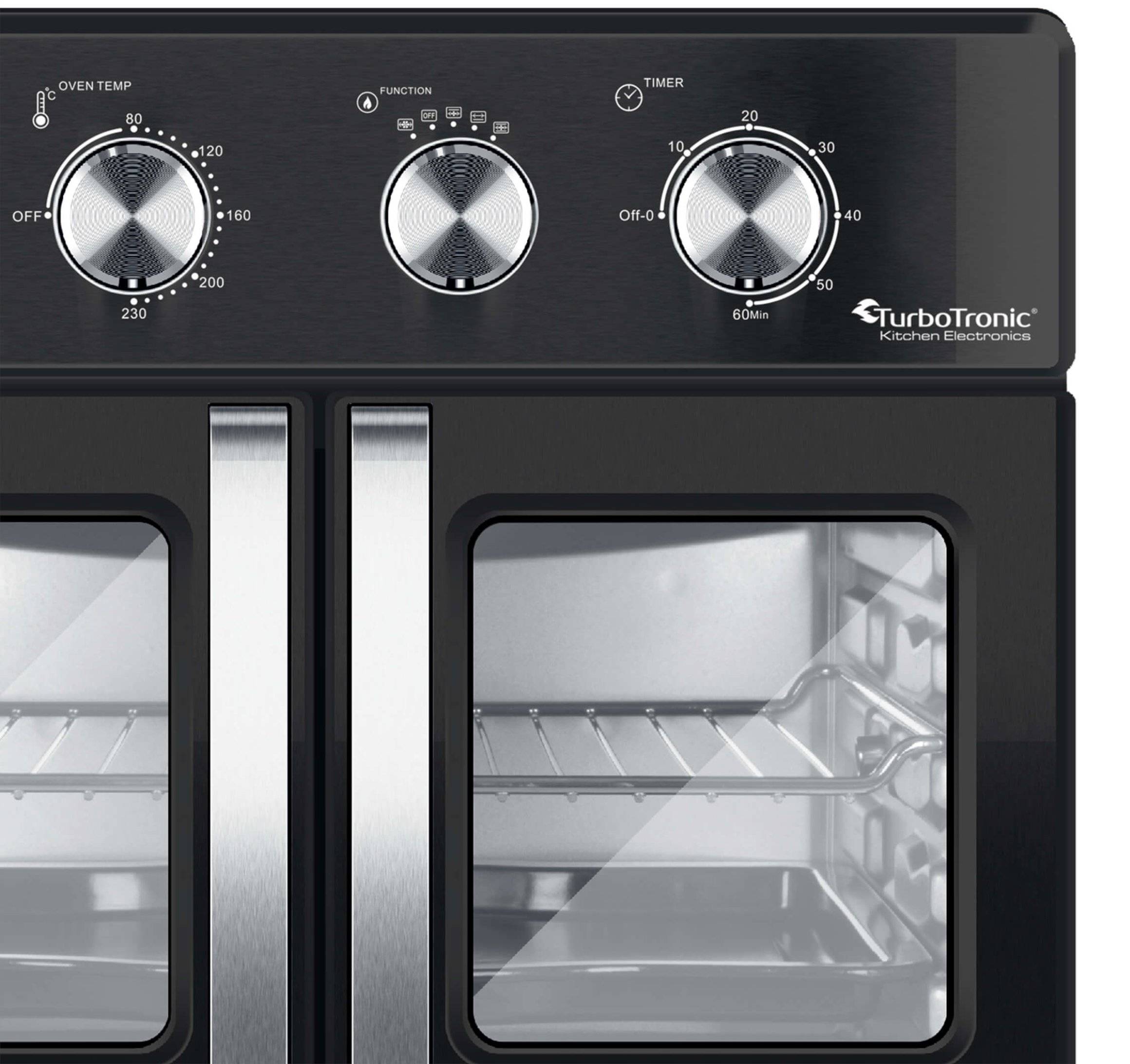 TurboTronic digitaler Heißluftofen - XXL 32 Liter mit Drehspieß für Hähnchen 4in1 Mini Backofen & Power Heißluftfritteuse Airfryer ab 80°C