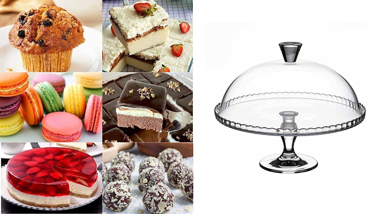 Kuchenteller mit Kuppelfuß, Gebäckserviceständer, breite Glasservierung, Dessert, Cupcake, Kekse mit Deckel