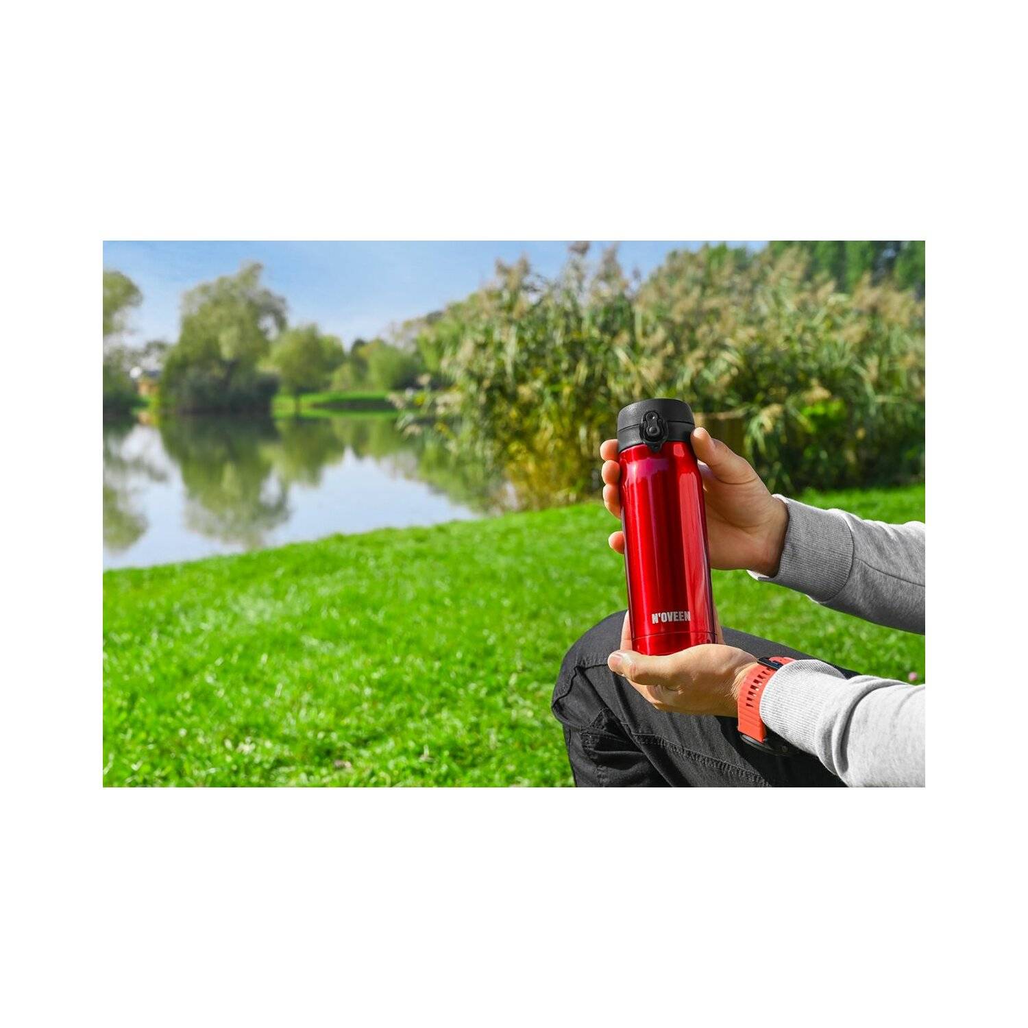 Glänzende Edelstahlflasche | 400 ml, Rot