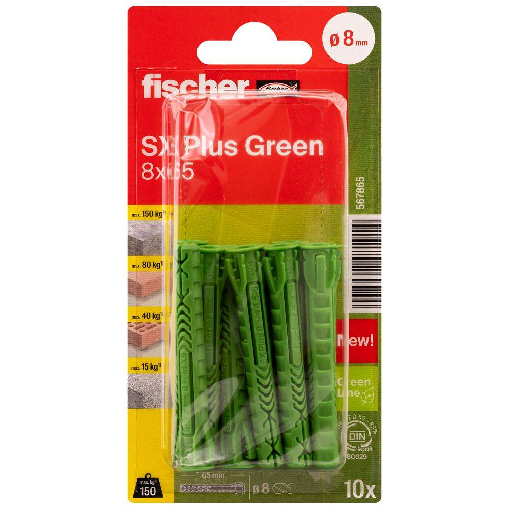 Spreizdübel SX Plus Green - Ø 8 mm - Länge 65 mm - ohne Schrauben - Blisterinhalt 10 Stück - VE 5 Blister - Preis per VE
