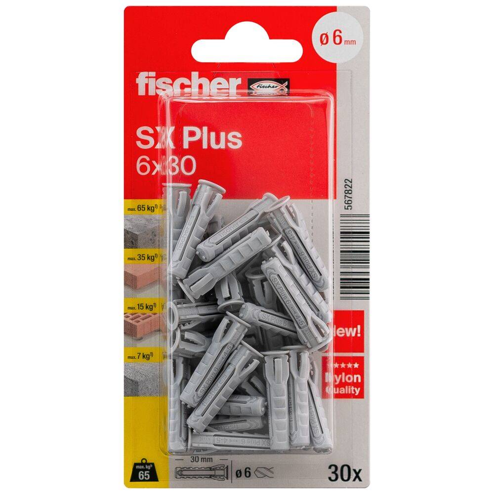 Spreizdübel SX Plus - Ø 6 mm - Länge 30 mm - mit Spanplattenschrauben - Blisterinhalt 30 Stück - VE 5 Blister - Preis per VE