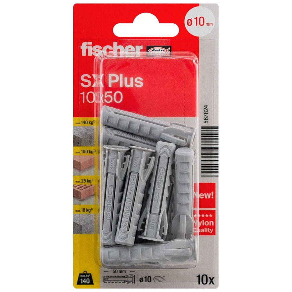 Spreizdübel SX Plus - Ø 10 mm - Länge 50 mm - ohne Schrauben - Blisterinhalt 10 Stück - VE 5 Blister - Preis per VE