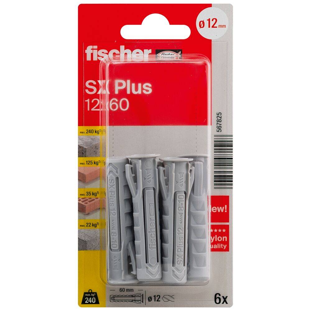 Spreizdübel SX Plus - Ø 12 mm - Länge 60 mm - ohne Schrauben - Blisterinhalt 6 Stück - VE 5 Blister - Preis per VE