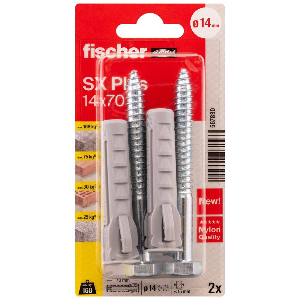 Spreizdübel SX Plus - Ø 14 mm - Länge 70 mm - mit Sicherheitsschrauben - Blisterinhalt 2 Stück - VE 5 Blister - Preis per VE