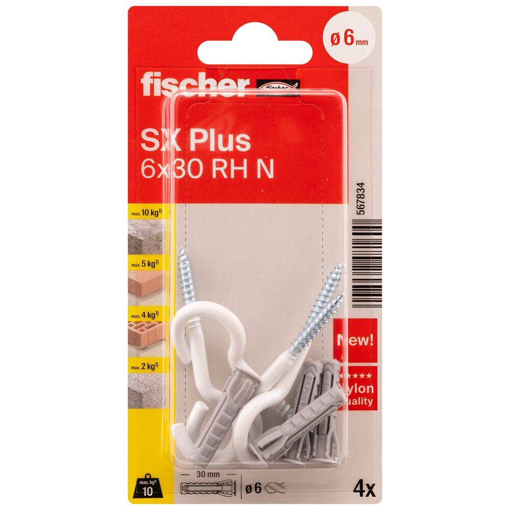 Spreizdübel SX Plus - Ø 6 mm - Länge 30 mm - mit Holzschraubhaken beschichtet - Blisterinhalt 4 Stück - VE 5 Blister - Preis per VE