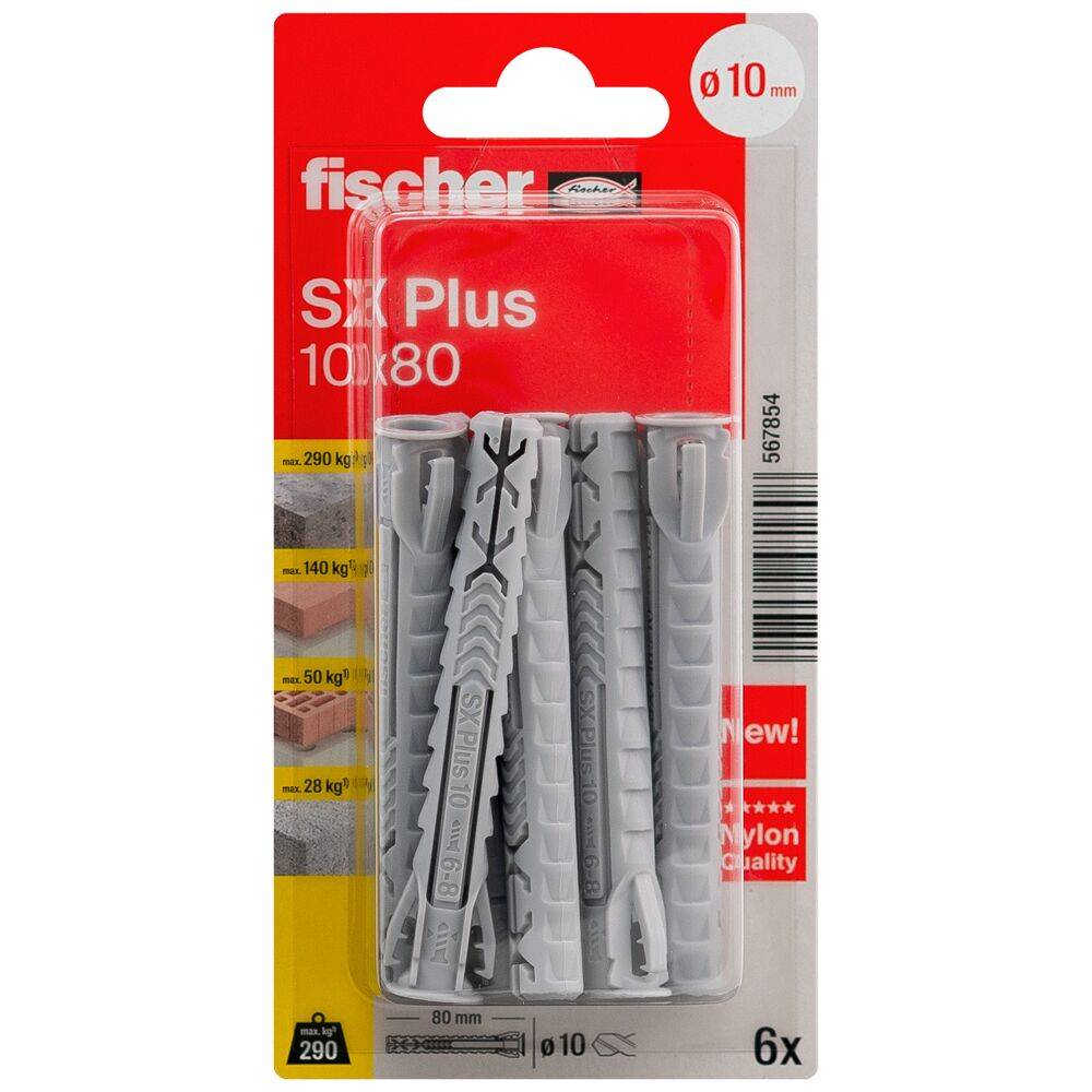 Spreizdübel SX Plus - Ø 10 mm - Länge 80 mm - ohne Schrauben - Blisterinhalt 6 Stück - VE 5 Blister - Preis per VE