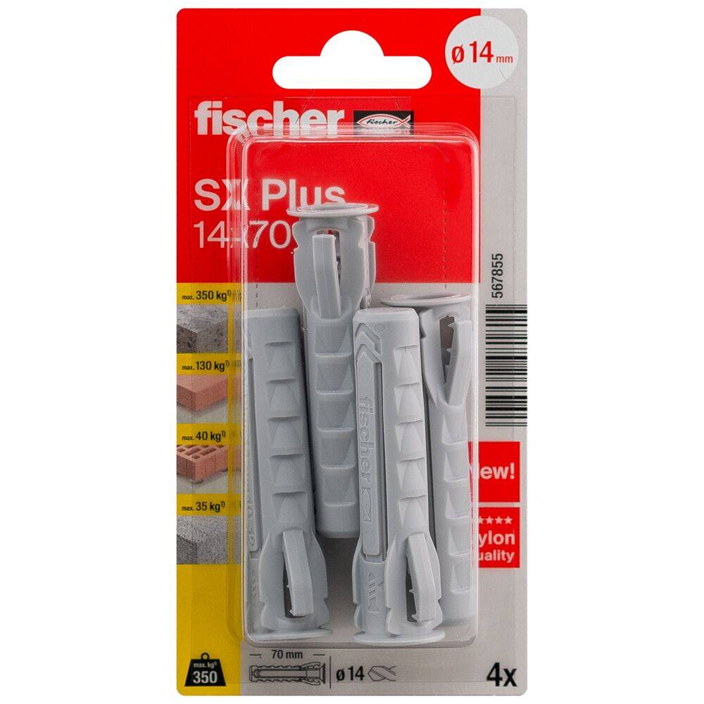 Spreizdübel SX Plus - Ø 14 mm - Länge 70 mm - ohne Schrauben - Blisterinhalt 4 Stück - VE 5 Blister - Preis per VE
