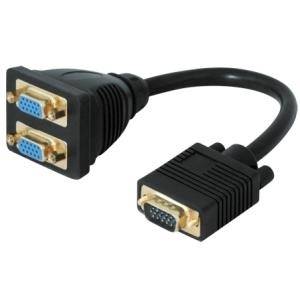 VGA Y-Adapterkabel, 2x 15pol HD D-Sub Buchse / 15pol HD D-Sub Stecker Zum Anschluss von 2 Monitoren oder Beamern mit