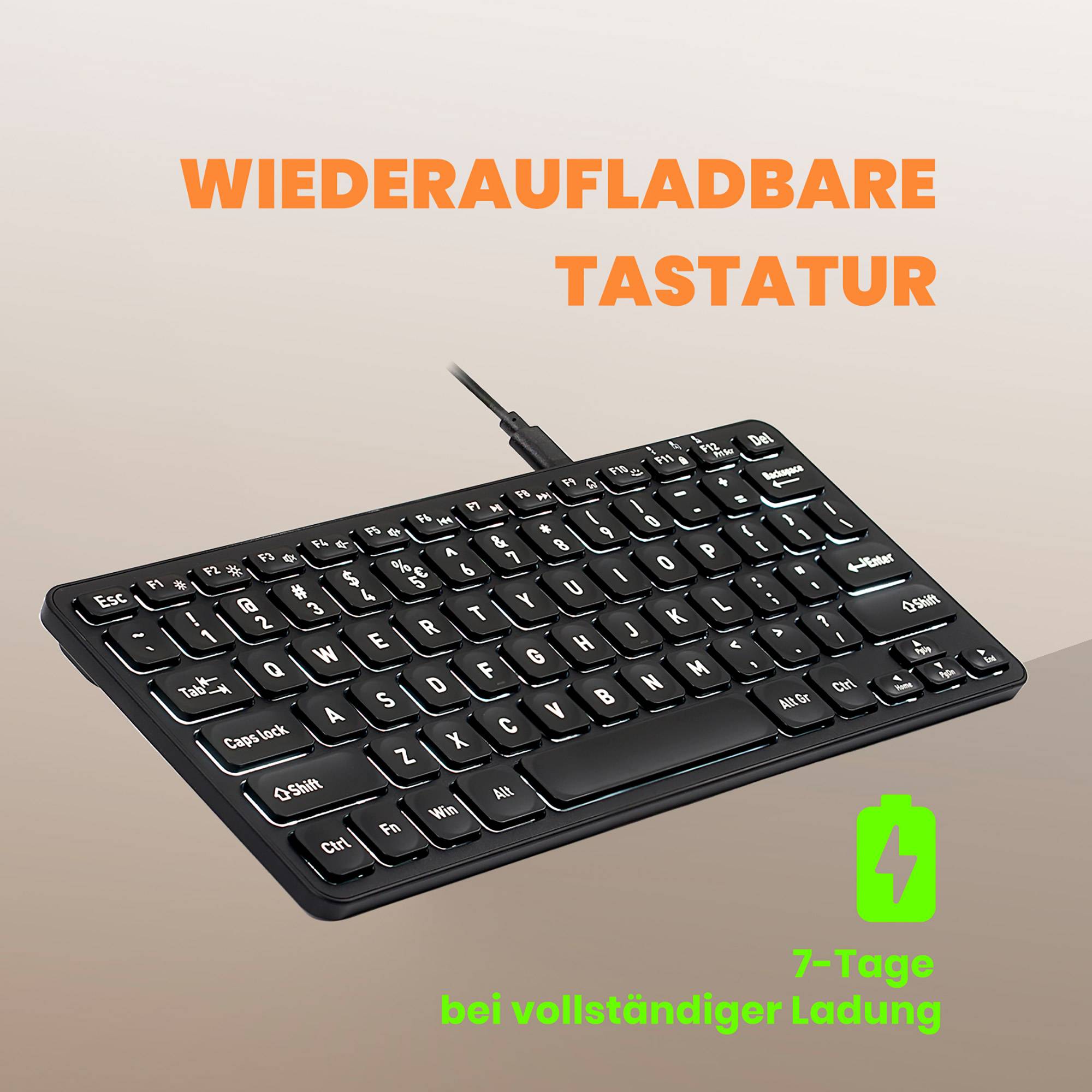Perixx PERIBOARD-732B DE, Mini, RF kabellos + USB, QWERTZ, Schwarz