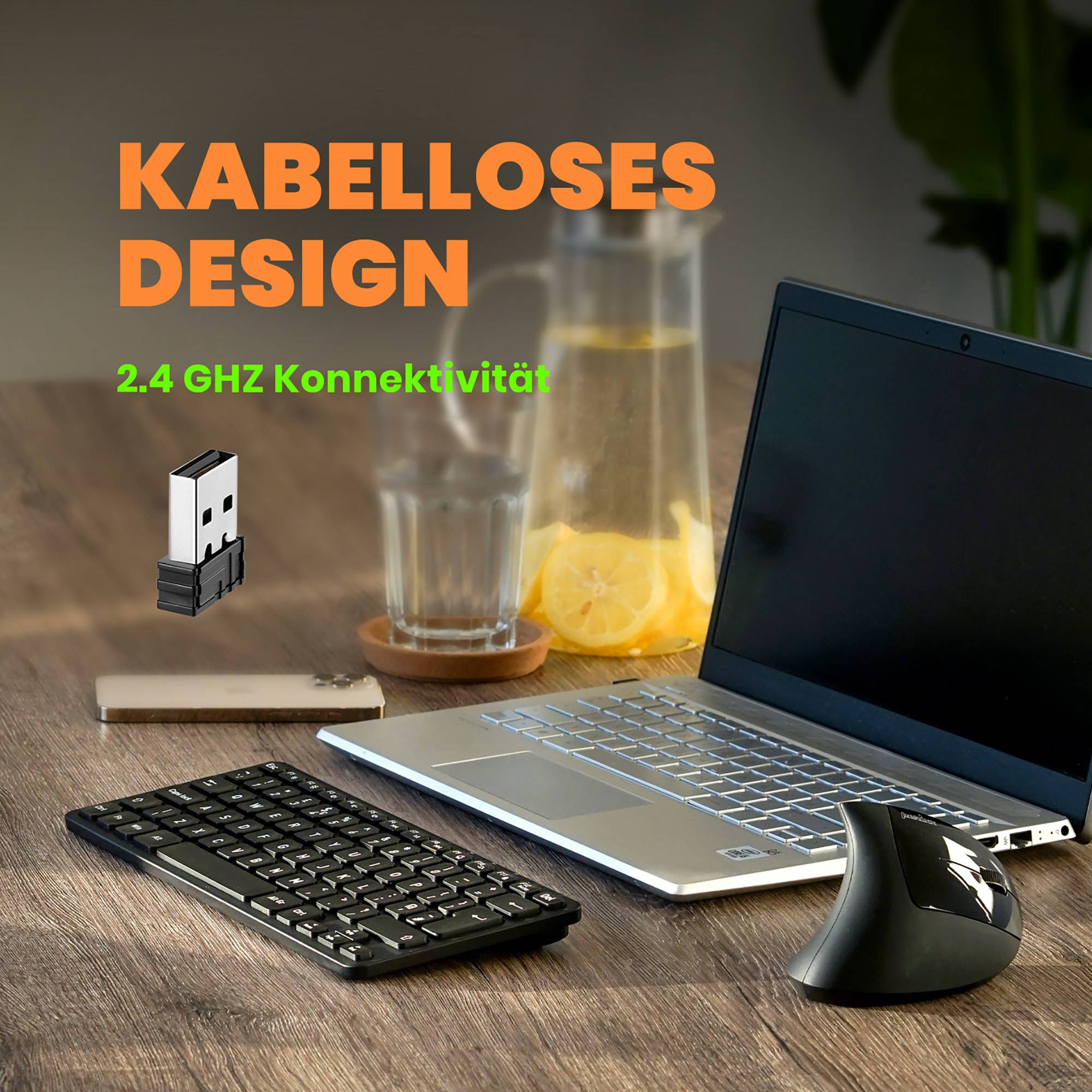 Perixx PERIBOARD-732B DE, Mini, RF kabellos + USB, QWERTZ, Schwarz