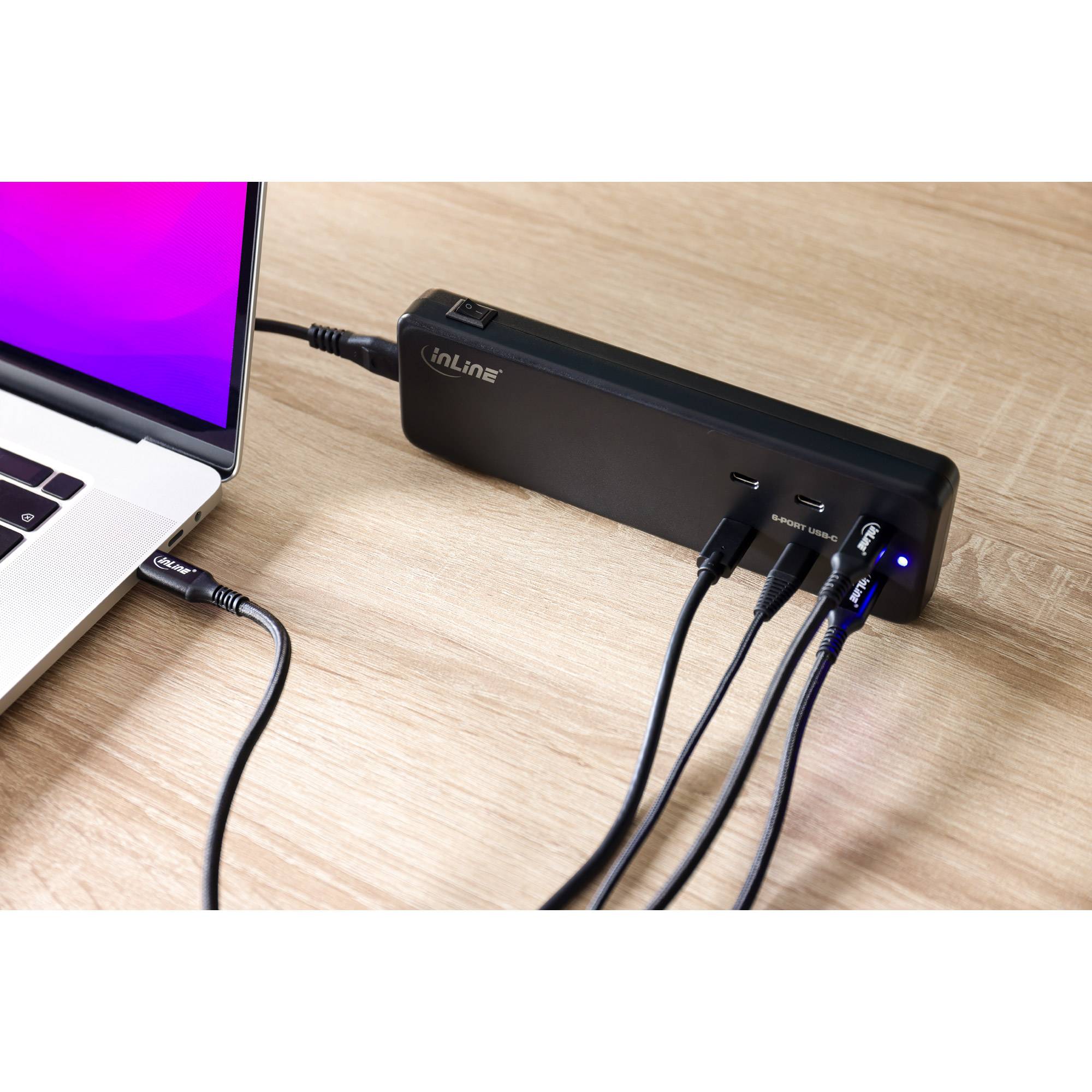 InLine Multiport Netzteil - Ladegerät - 6x USB-C - PD 3.0 - GaN - schwarz - 6-Po