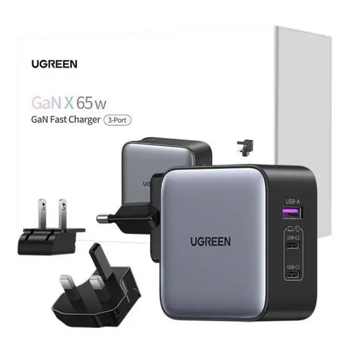 Ugreen Nexode Wandladegerät, 2x USB-C + USB, Ladegerät 65W Ugreen Nexode Wandladegerät, 2x USB-C + USB, Ladegerät 65W