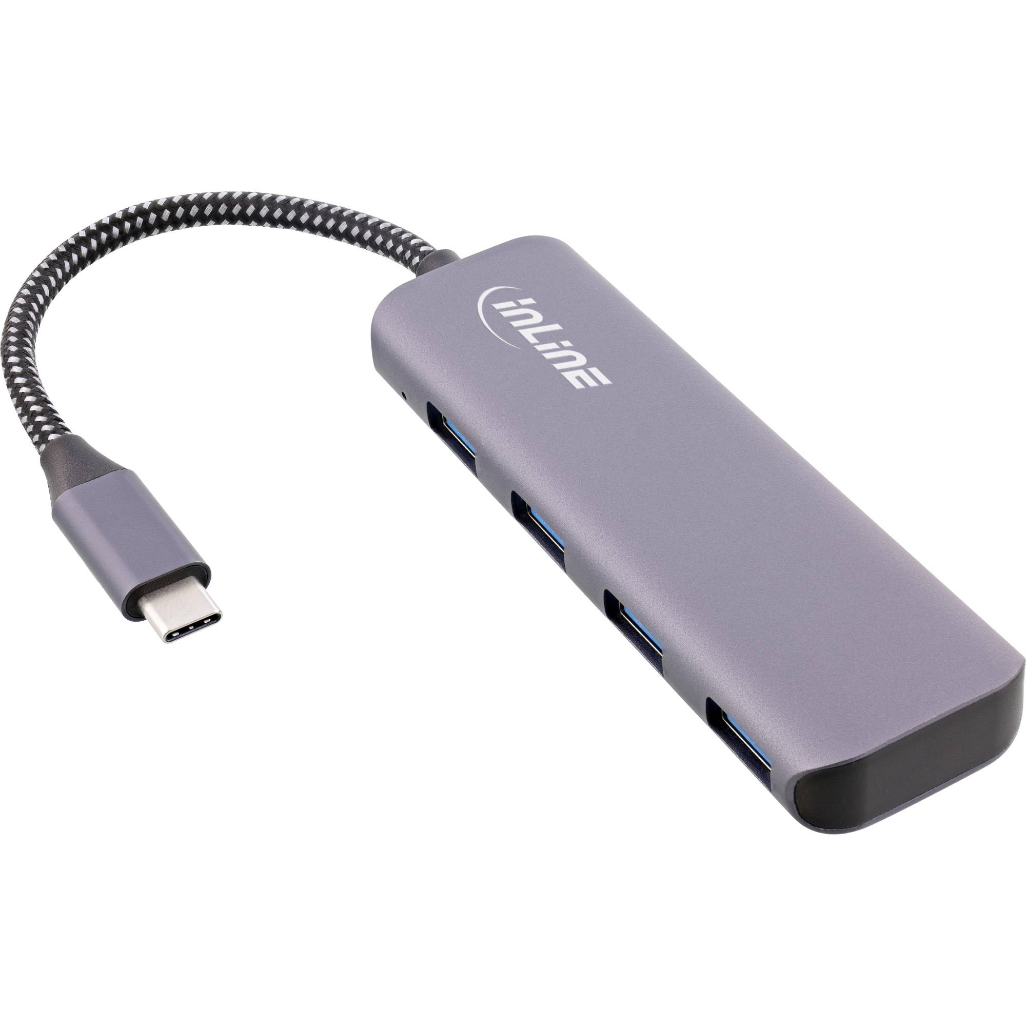 INLINE - USB 3.2 Hub - USB-C zu 4x USB A 10Gb/s - Metallgehäuse - grau