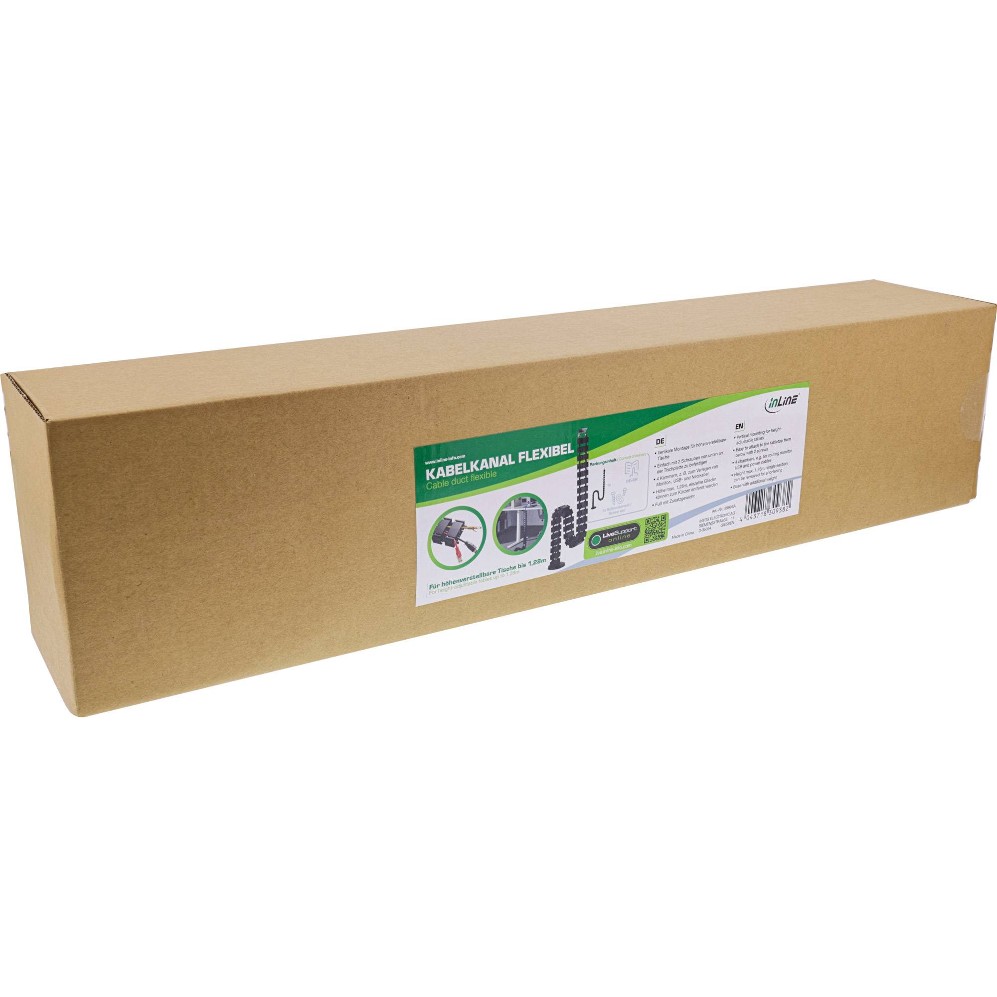 INLINE - Kabelkanal flexibel für höhenverstellbare Tische - 4 Kammern - schwarz