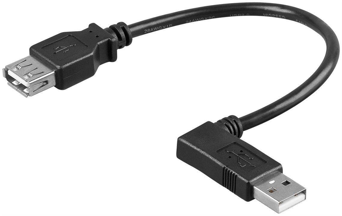 USB 2.0 Hi-Speed Verlängerungskabel A Stecker 90° links gewinkelt  A Buchse schwarz - Länge: 0,30 m