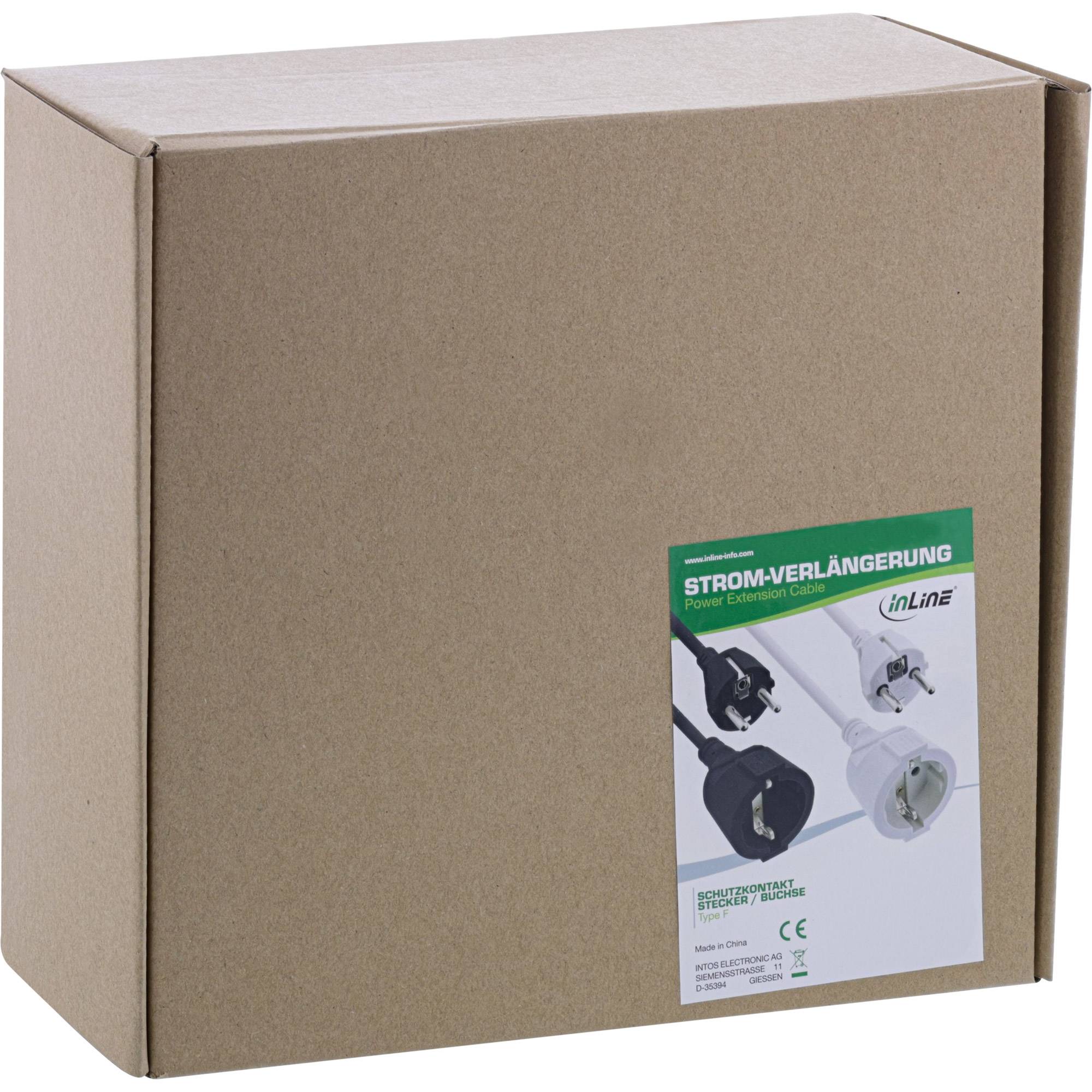 INLINE - Schutzkontakt-Verlängerung ST / BU - schwarz - 20m