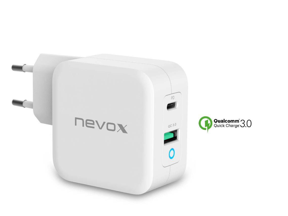 Nevox 65W USB - C Power Delivery (PD) + QC3.0 Ladegerät GaN, Weiss